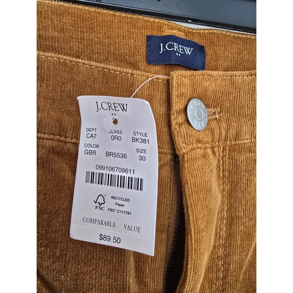 J. Crew Mens Corduroy Pants Size 30 Brown Straight Fit Casual Trousers‎ NWOT